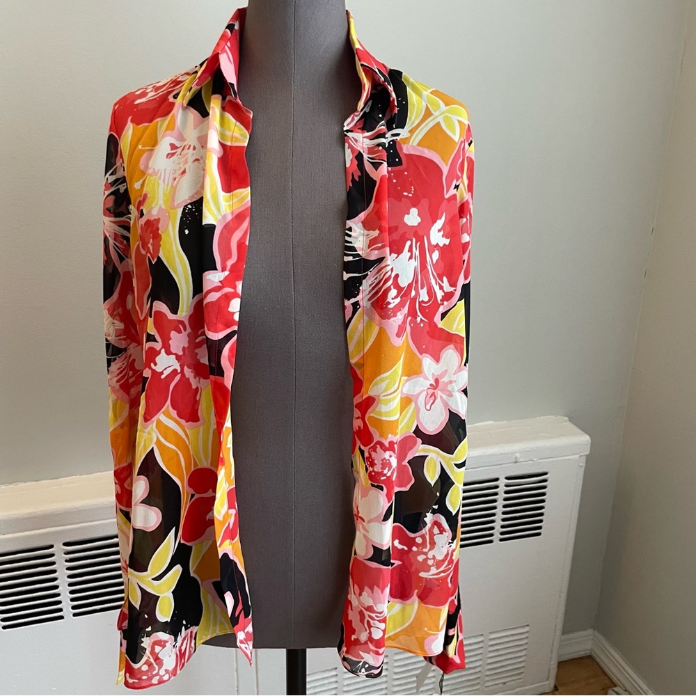 Carmen Marc valvo floral long sleeve swim coverup